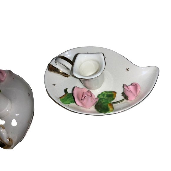 Lefton Christmas Candle stick holder Set of 2 Japan- Pink Rose Vintage - Picture 8 of 9